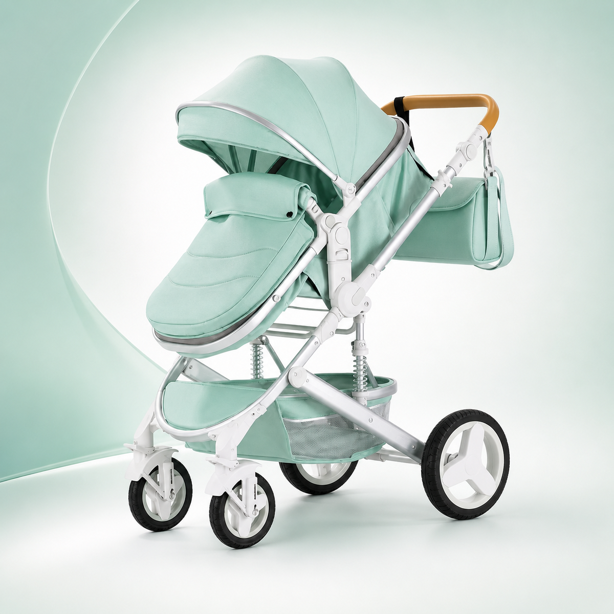 LISBOA Alu Vert Amande — Poussette 3-en-1 Châssis Aluminium, Assise Haute