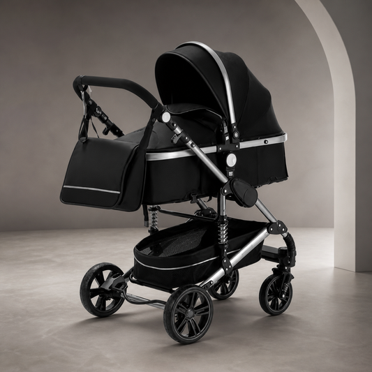 LISBOA Alu Noir — Poussette 3-en-1 Châssis Aluminium, Assise Haute