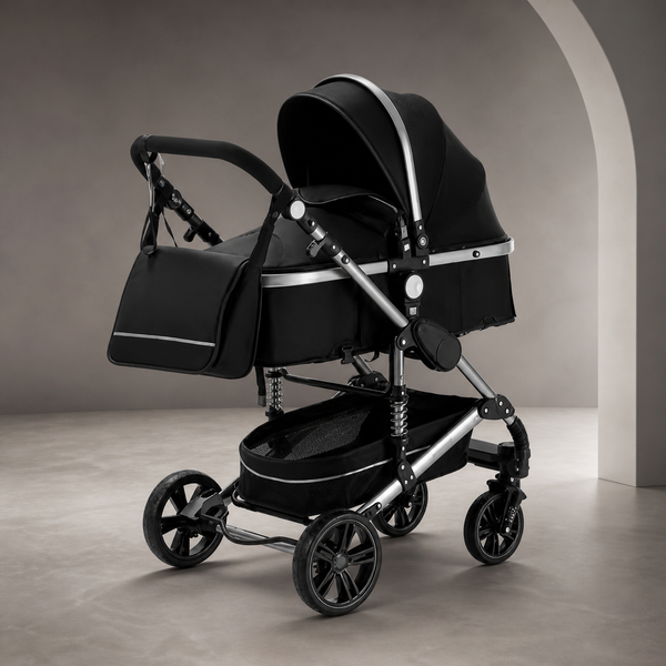 LISBOA Alu Noir — Poussette 3-en-1 Châssis Aluminium, Assise Haute