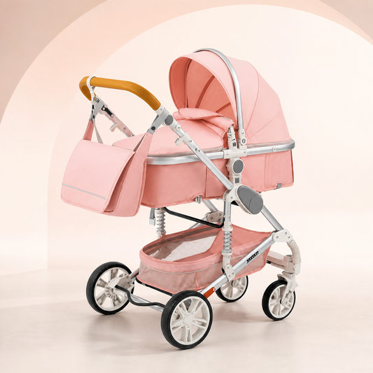 LISBOA Alu Rose Poudré — Poussette 3-en-1 Châssis Aluminium, Assise Haute