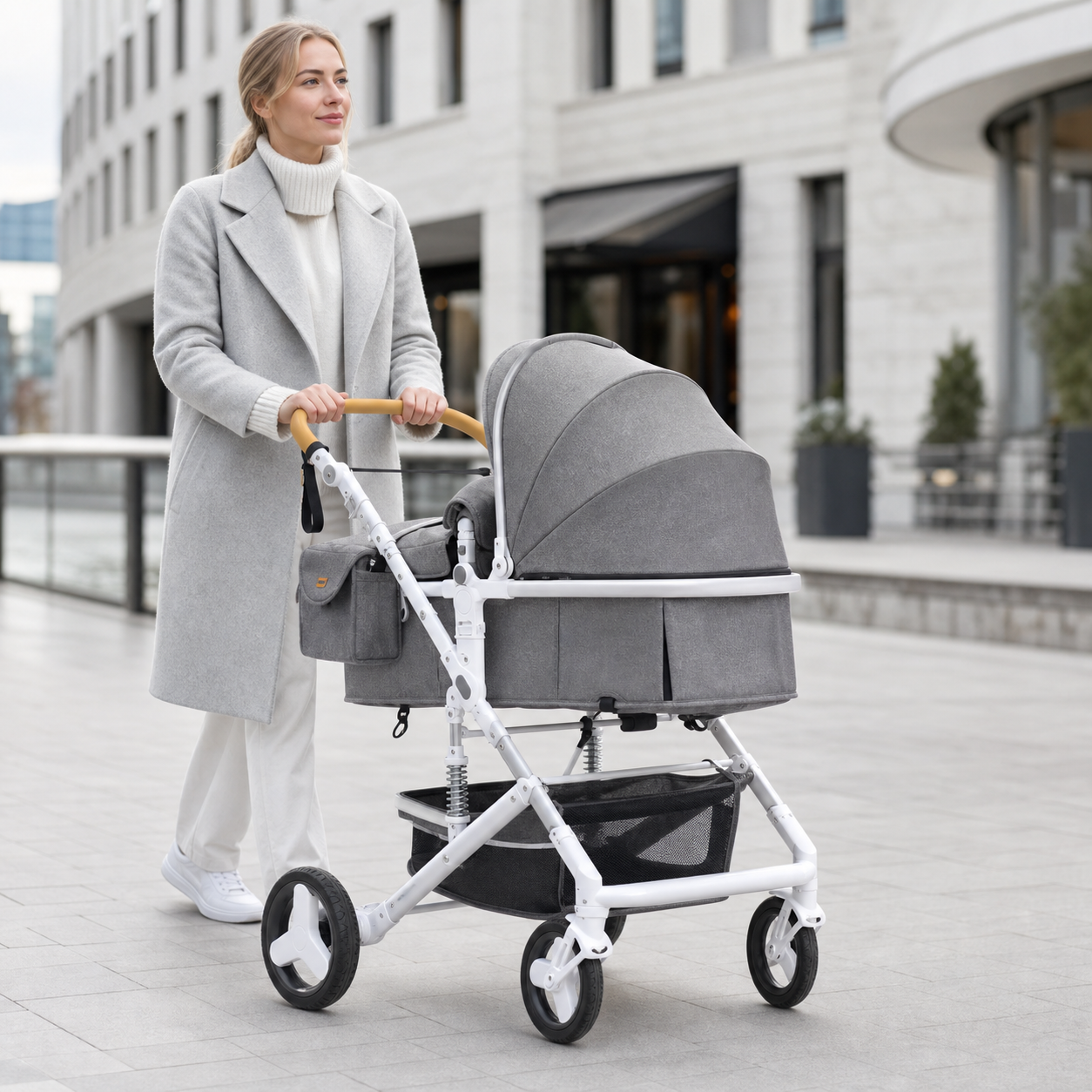 OSLO Compact Gris — Poussette 3-en-1 de Voyage à Pliage Rapide