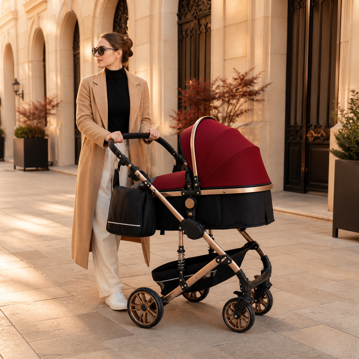 LISBOA Alu Rouge — Poussette 3-en-1 Châssis Aluminium, Assise Haute