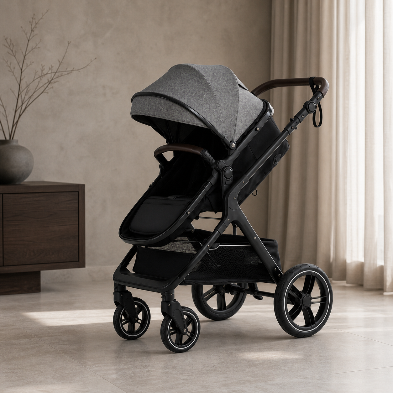 LISBOA Alu Gris — Poussette 3-en-1 Châssis Aluminium, Assise Haute