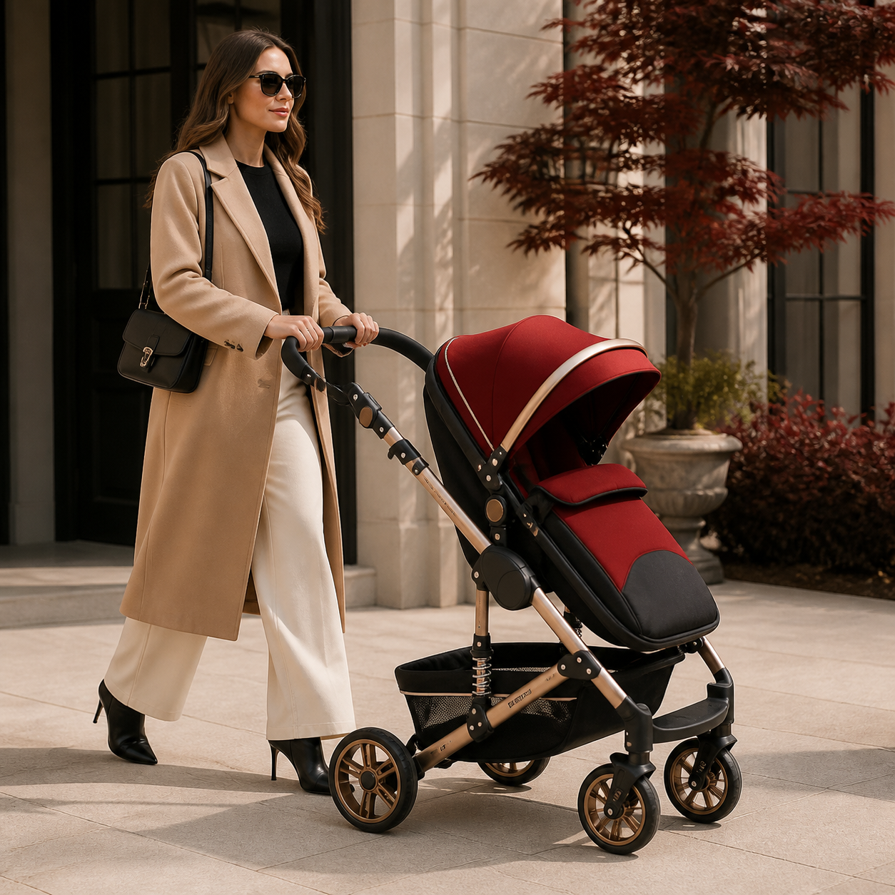 LISBOA Alu Rouge — Poussette 3-en-1 Châssis Aluminium, Assise Haute